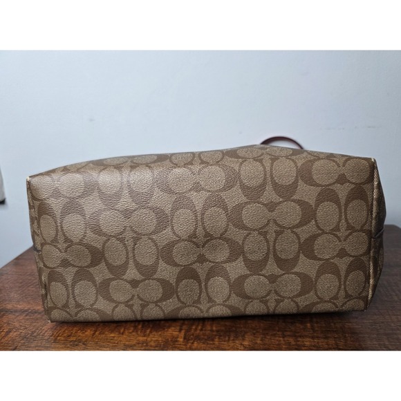 COACH Brown Signature Canvas Orange Leather Satchel Tote Shoulder Bag F58292 - Picture 9 of 15